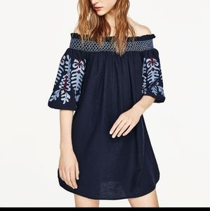 Zara embroidered off shoulder dress sz S